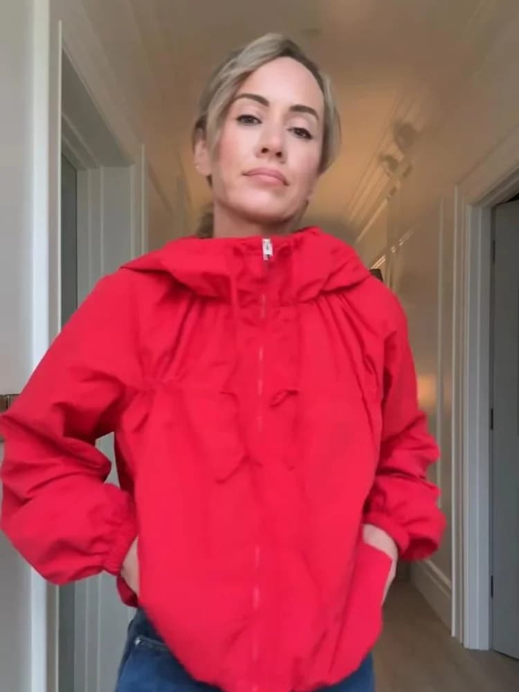 Giacca con Cappuccio da Donna Primavera 2026, Tinta Unita con Cerniera e Tasche, Collo Alto, Manica Lunga, Cappotto Femminile Chic per Ufficio, Nuovo