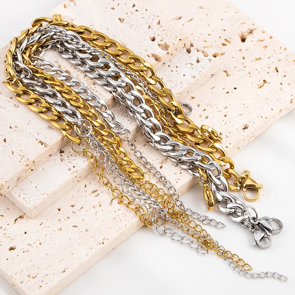 5pc 2pc In Acciaio Inox Larghezza 3mm 5mm 7mm Bracciale Catena Cubana Catena di Estensione Regolabile Chiusura a Moschettone FAI DA TE Uomini Creazione di Gioielli