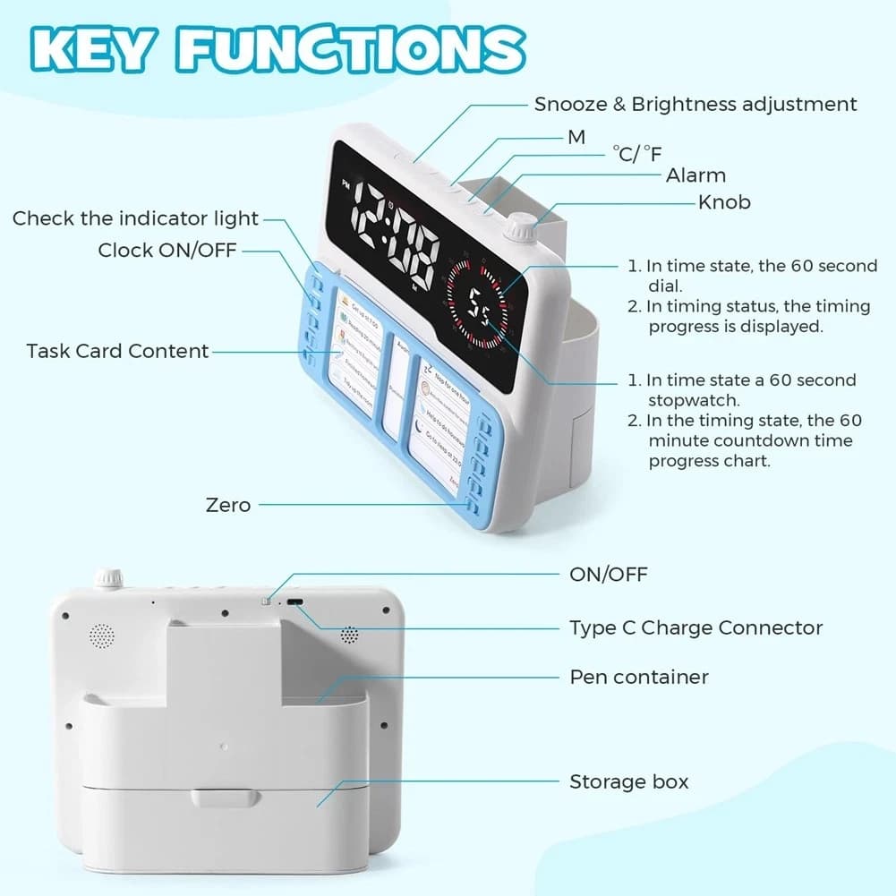 Timer Visivo Multifunzionale, Orologio Digitale Silenzioso, Timer Conto alla Rovescia Interattivo per Aula, Casa, Biblioteca