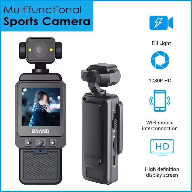 Action Camera 1080P WiFi Fill Light Pocket Camera Sport Mini POV Videocamera per viaggi Vlogging Registrazione audio video