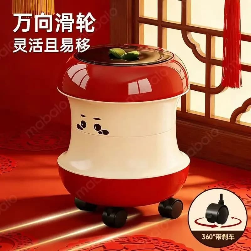 Modern Apple Shape Trash Can for Home, Large‑Capacity Double Inner Bucket With Cover, Mobile Rolling Waste Bin Dustbin for Livin