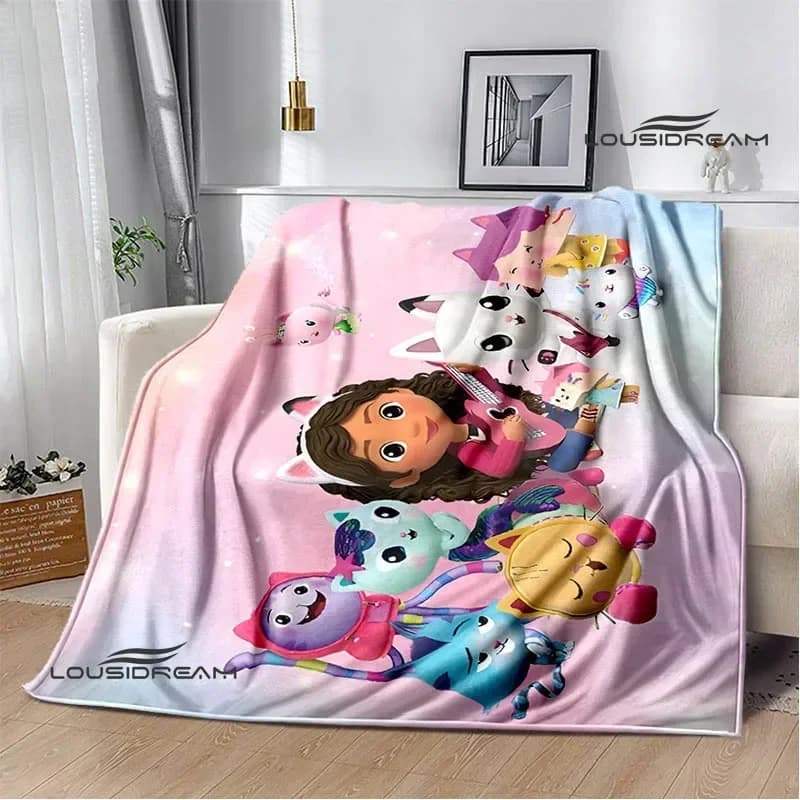 Gabby's Dollhouse Coperte con stampa anime, coperte da picnic, coperte calde in flanella, coperte da viaggio, rivestimenti per letto, regalo di compleanno