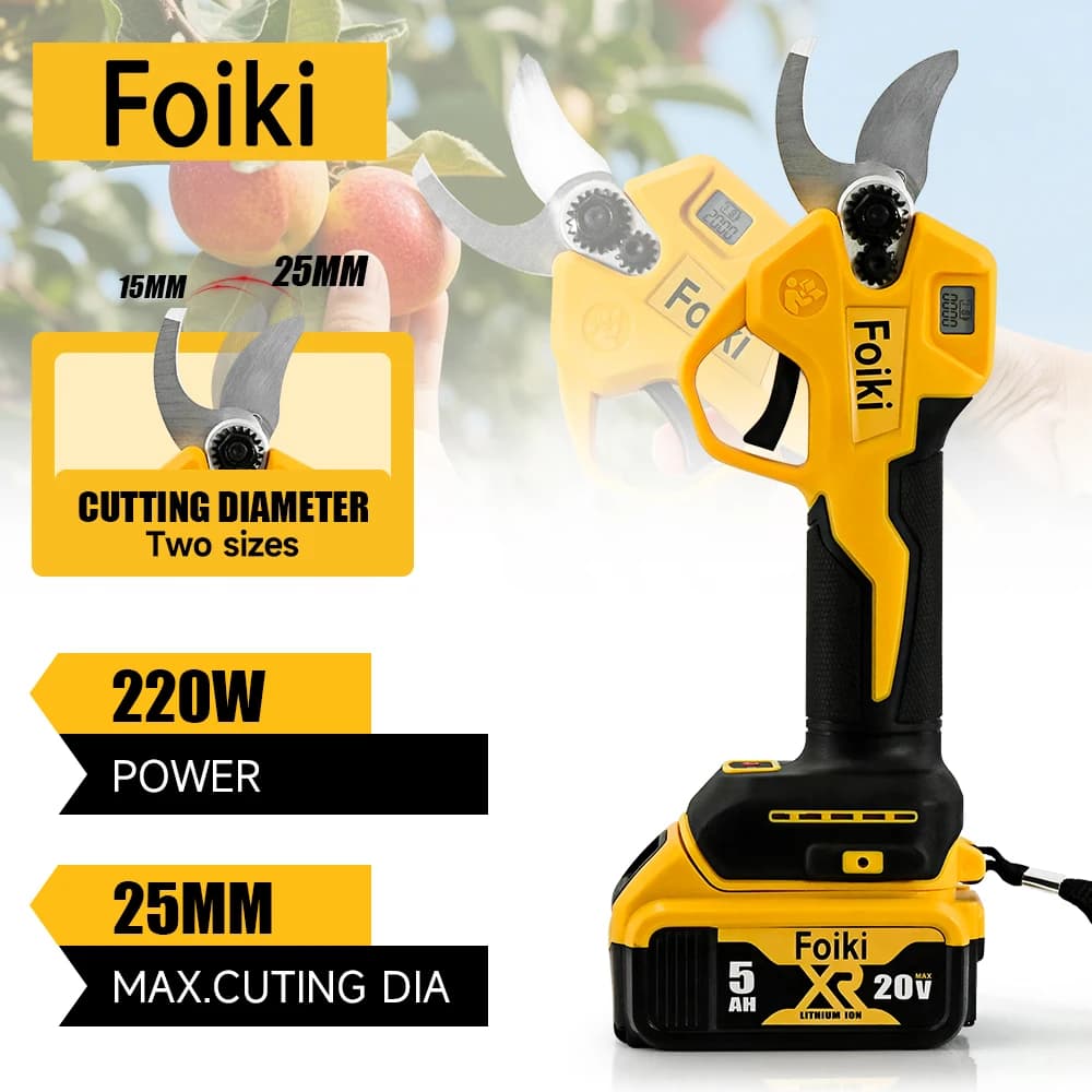 M-WALK 25mm Brushless Electric Pruning Shear LED Display Cordless Garden Scissors Fruit Tree Prower Tool For Dewalt 20V Battery
