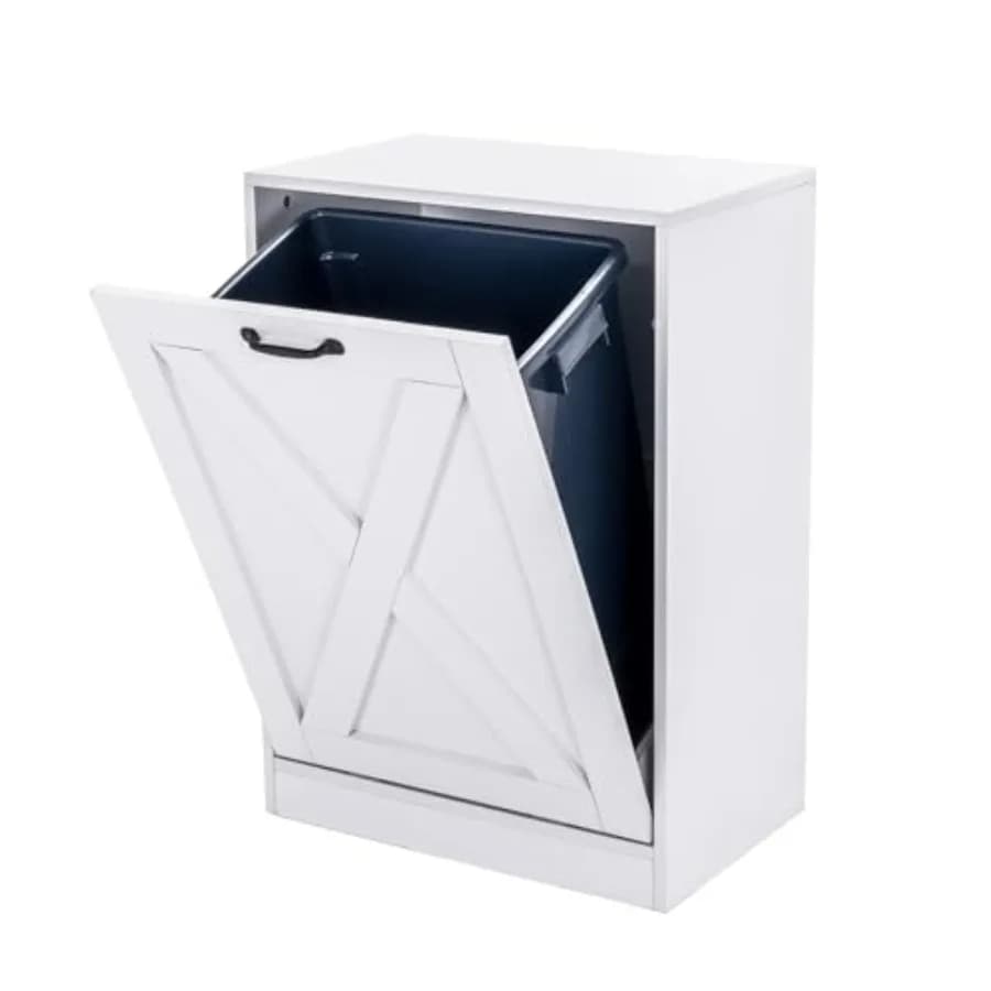 13 Gallons Tilt Out Trash Can Cabinet, Wooden Free Standing Kichen Waste Bin Recycling Cabinet Hidden Trash Cabinet