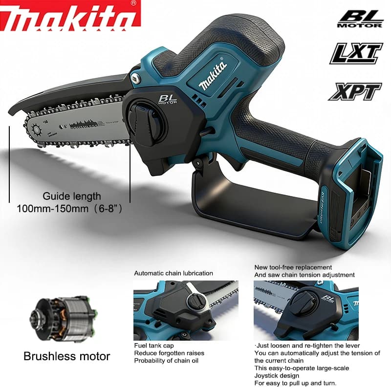 Makita 6 Inch Cordless Small Handheld Chain Saw,4500W High Power,Automatic Oil Supply,Safe Lock,Tree Branch Trimming Saw