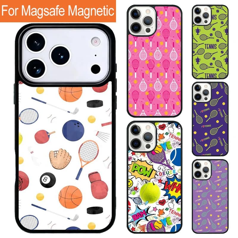Custodia per telefono con ricarica wireless magnetica e motivo tennis per iPhone 17 Pro 16 15 13 12 11 Pro Max Air 14 Plus con cover MagSafe
