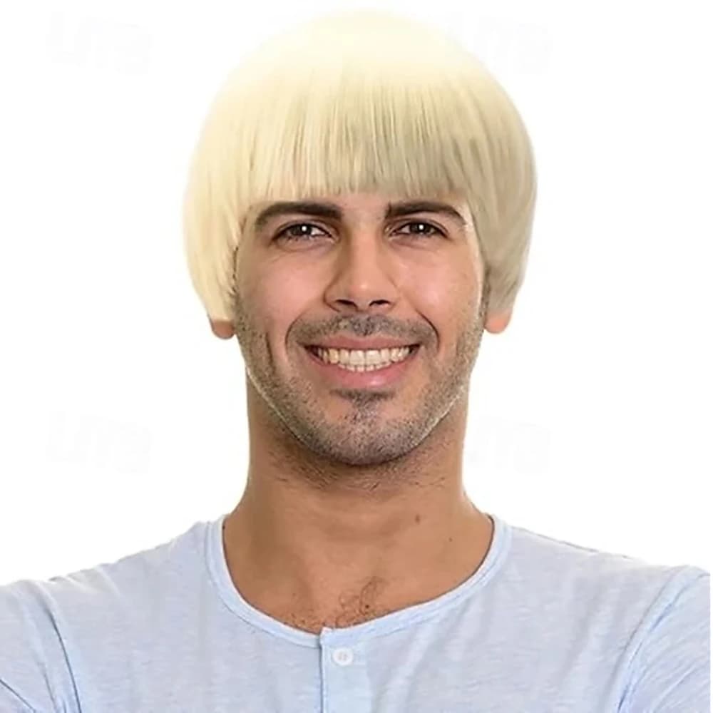 Synthetic Hair Short Mushroom Wig for Men 60s Bowl Cut Wigs for Anime Movie Music Costume Halloween Cosplay Party