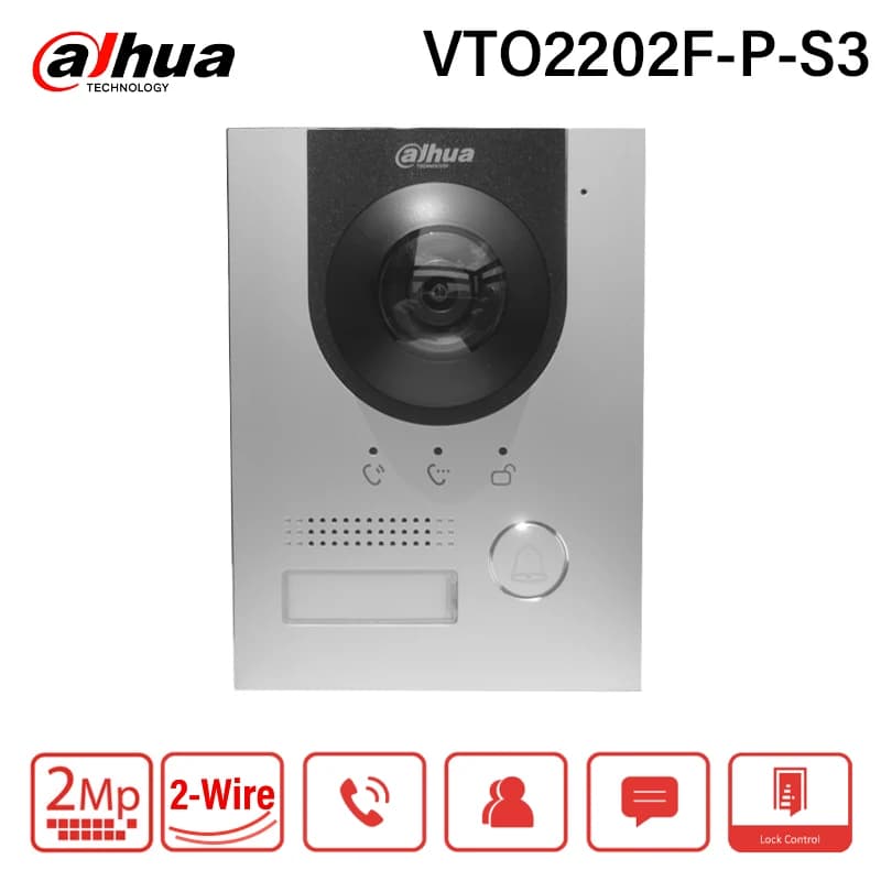 Dahua VTO2202F-P-S3 Stazione porta villa IP a 2 fili PoE Videocitofono IR Telecamera per campanello grandangolare IK07 e IP65 Corpo in alluminio nominale