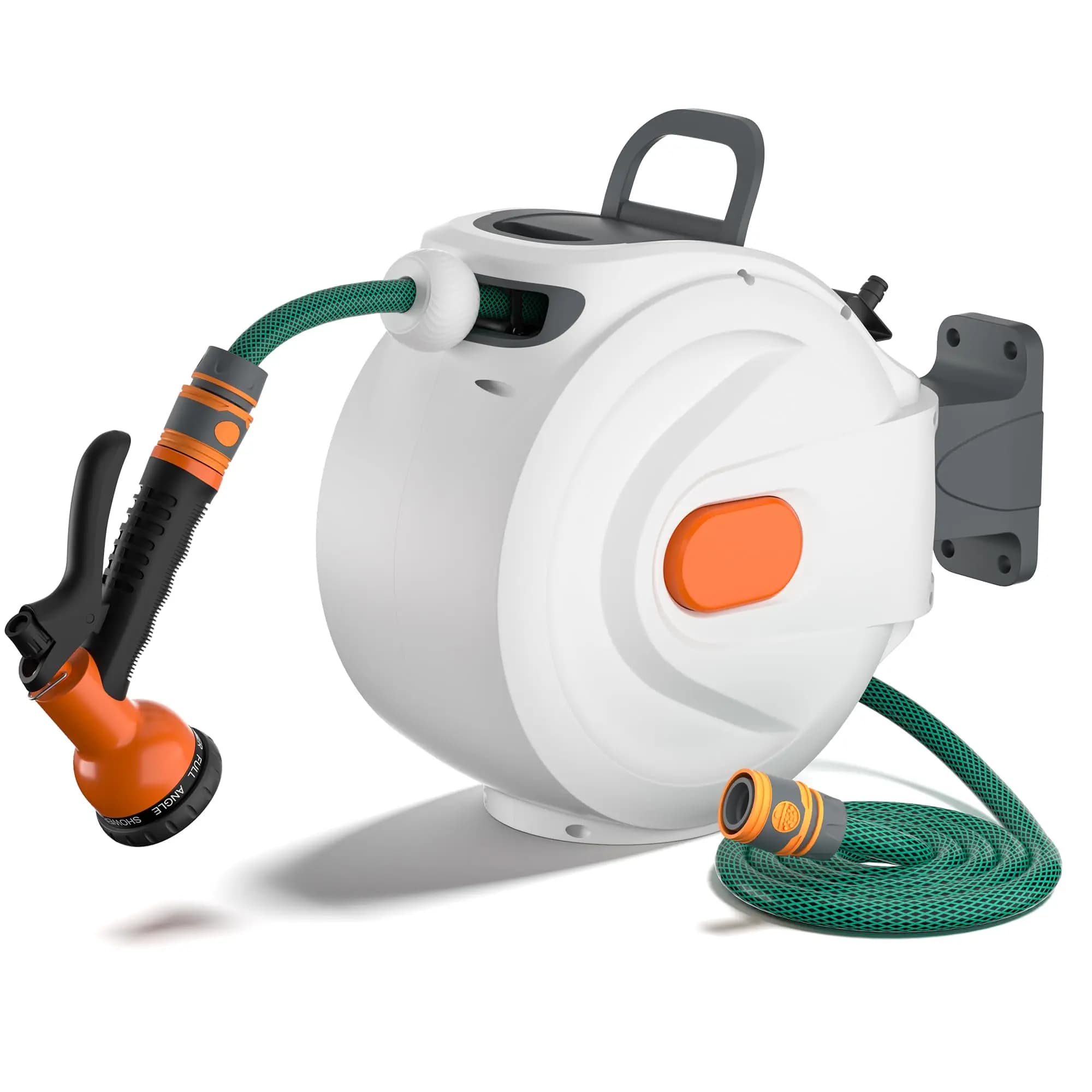 Auto Retractable Garden Hose Reel, Wall Mount Reel with 8-Pattern Nozzle, 32FT/65FT Optional for Yard & Car Washing