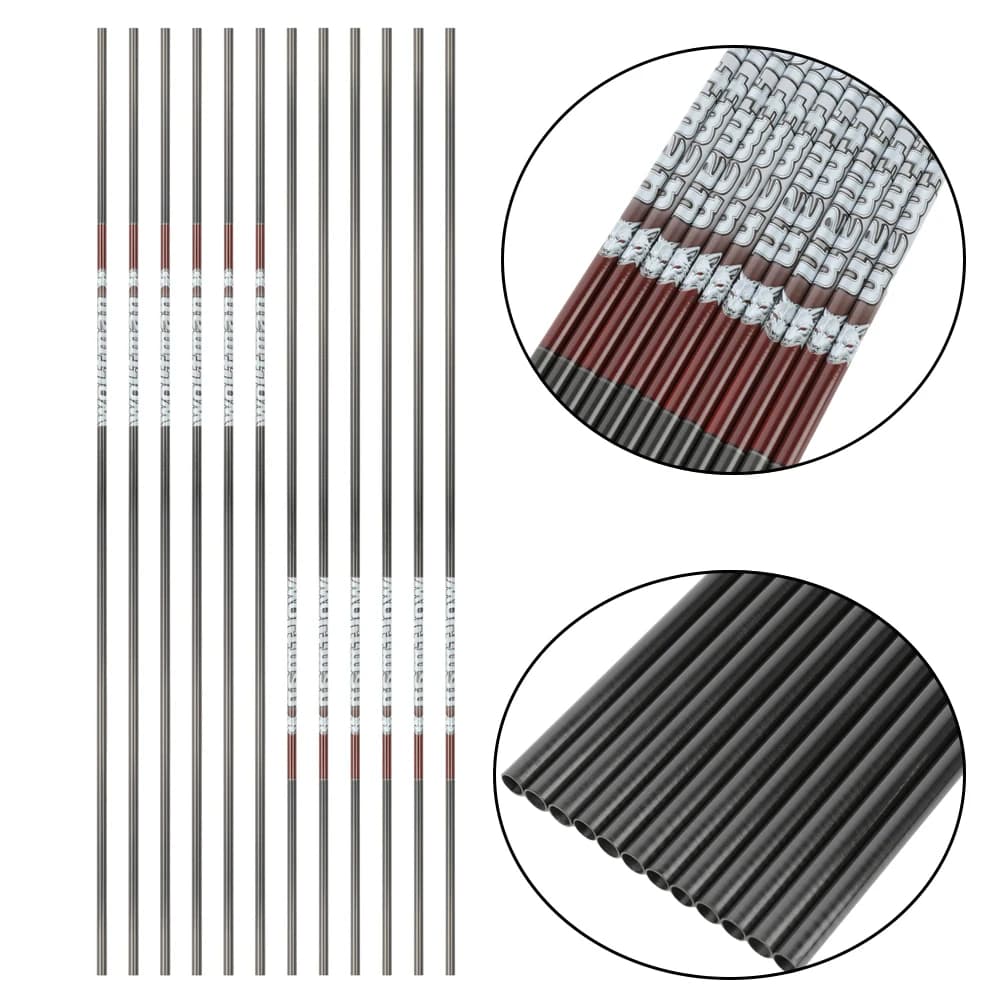 Asta per Freccia da 31 Pollici, Spine 300 400 500 600, Asta in Carbonio Puro OD7.2mm per Tiro con l'Arco, Caccia, Pratica di Tiro al Bersaglio, Fai da Te, 6/12 Pezzi