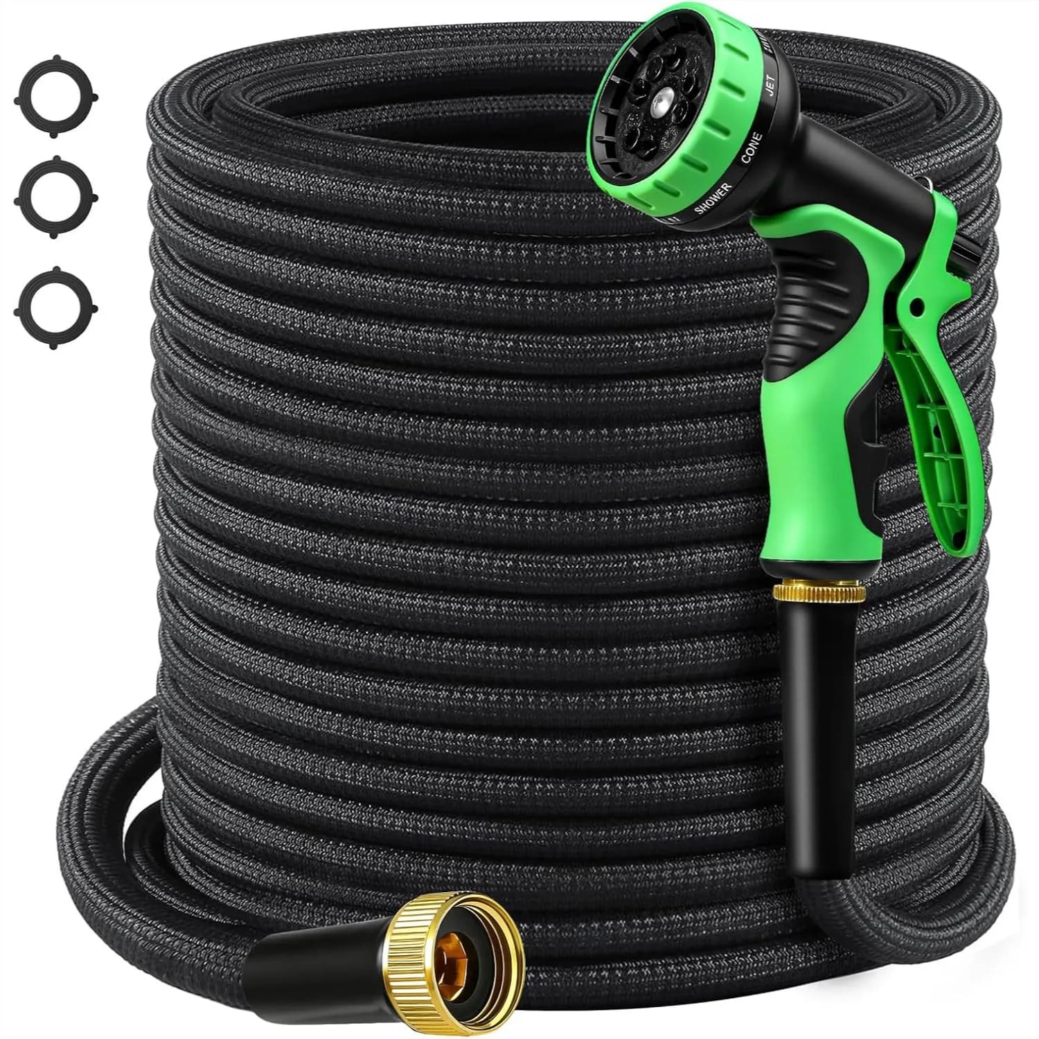50 FT Garden Hose with 10 Function Nozzle, Lightweight, Kink Free, Wear-Resistant Fabric for Outdoor Use