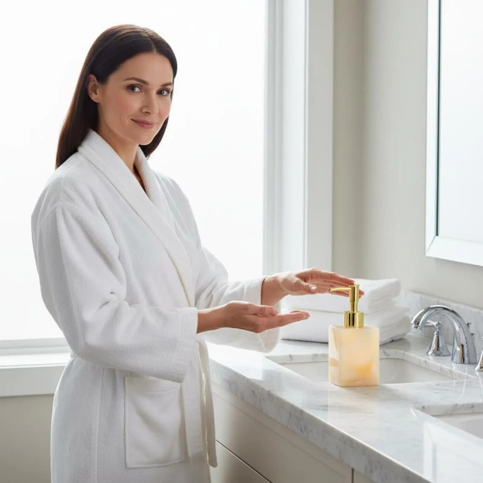 Dispenser di Sapone con Motivo Marmorizzato, Erogatore di Sapone a Lunga Durata, Bottiglia Quadrata con Pompa per Lozione, Facile da Pulire per Hotel
