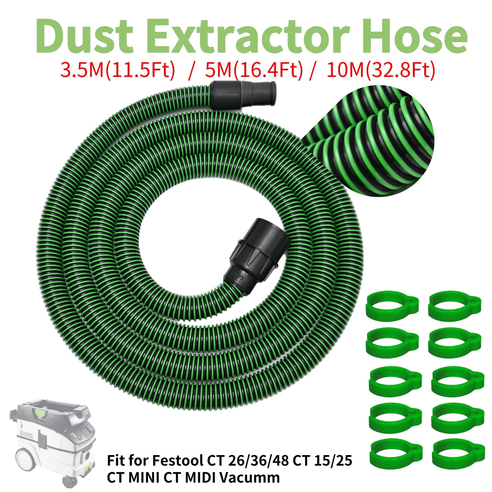 Flexible vacuum pipe D27/32x3.5M for Festool vacuum tube, suitable for sanders, rail saws and other electrical tools, 3.5M 5M