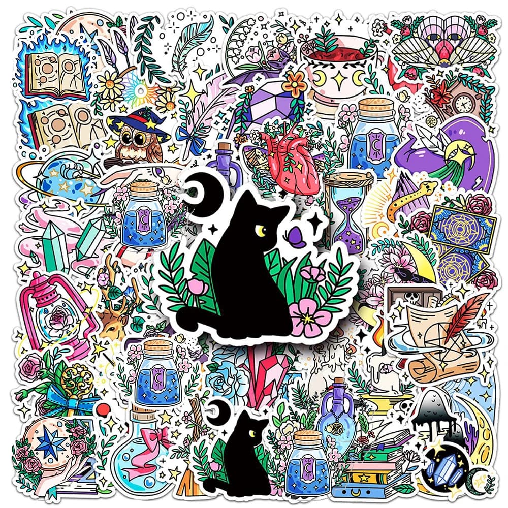 10/30/50 Pezzi Adesivi Vintage a Tema Strega e Pozione Magica, Stile Gotico, Graffiti Estetici, Decalcomanie Fai da Te per Laptop, Valigie, Telefono, Regalo