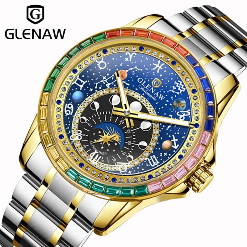 2026 GLENAW Design New Constellation Dial Mechanical Watch Men Rainbow Circle Men Watch Luminous Waterproof Automatic Watch HOT