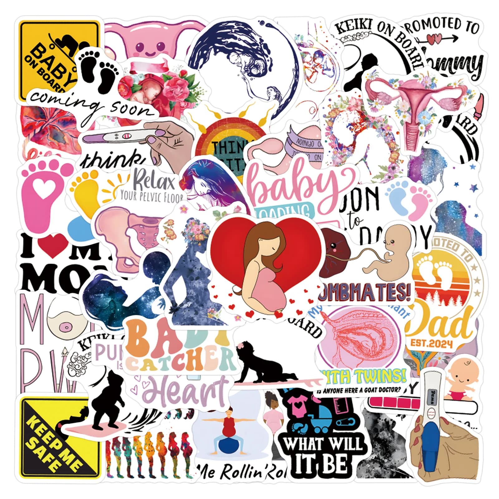 56Pcs Cute Pregnancy Stickers DIY Stickers Scrapbooking Phone Luggage Skateboard Waterproof Graffiti Decals