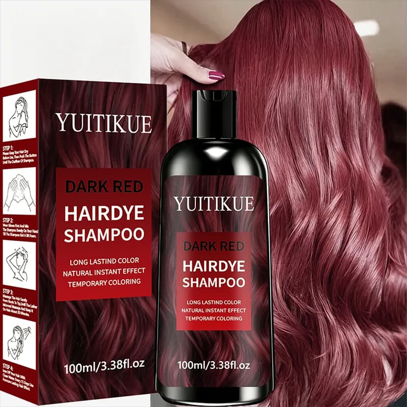 YUITIKUE Dark Red Hair Dye Shampoo 100ml Instant Temporary Coloring Long‑Lasting Vibrant Color Moisturizing Hair Color Shampoo