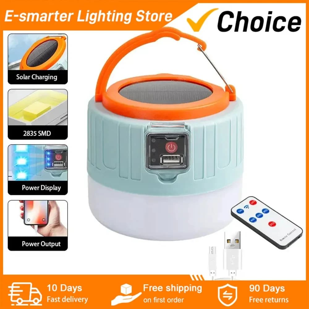 Solar LED Camping Lanterns USB Rechargeable Portable Outdoor Emergency Light for Fishing Barbecue Tent Lighting