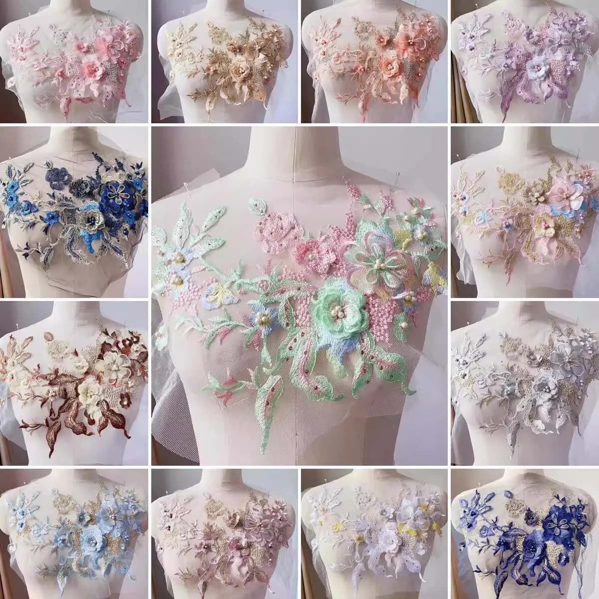 3D Embroidered Sewing On Patches For Clothing Flower Lace Patch Wedding Party Gown Bridal Dress Fabric Appliques DIY Repair