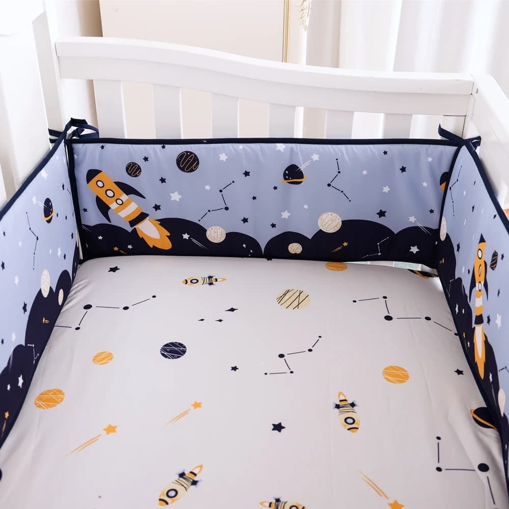 Set biancheria da letto per culla in microfibra da 5 pezzi, lenzuolo con angoli per paraurti per culla, in cotone carino (4 paraurti + lenzuolo per culla)