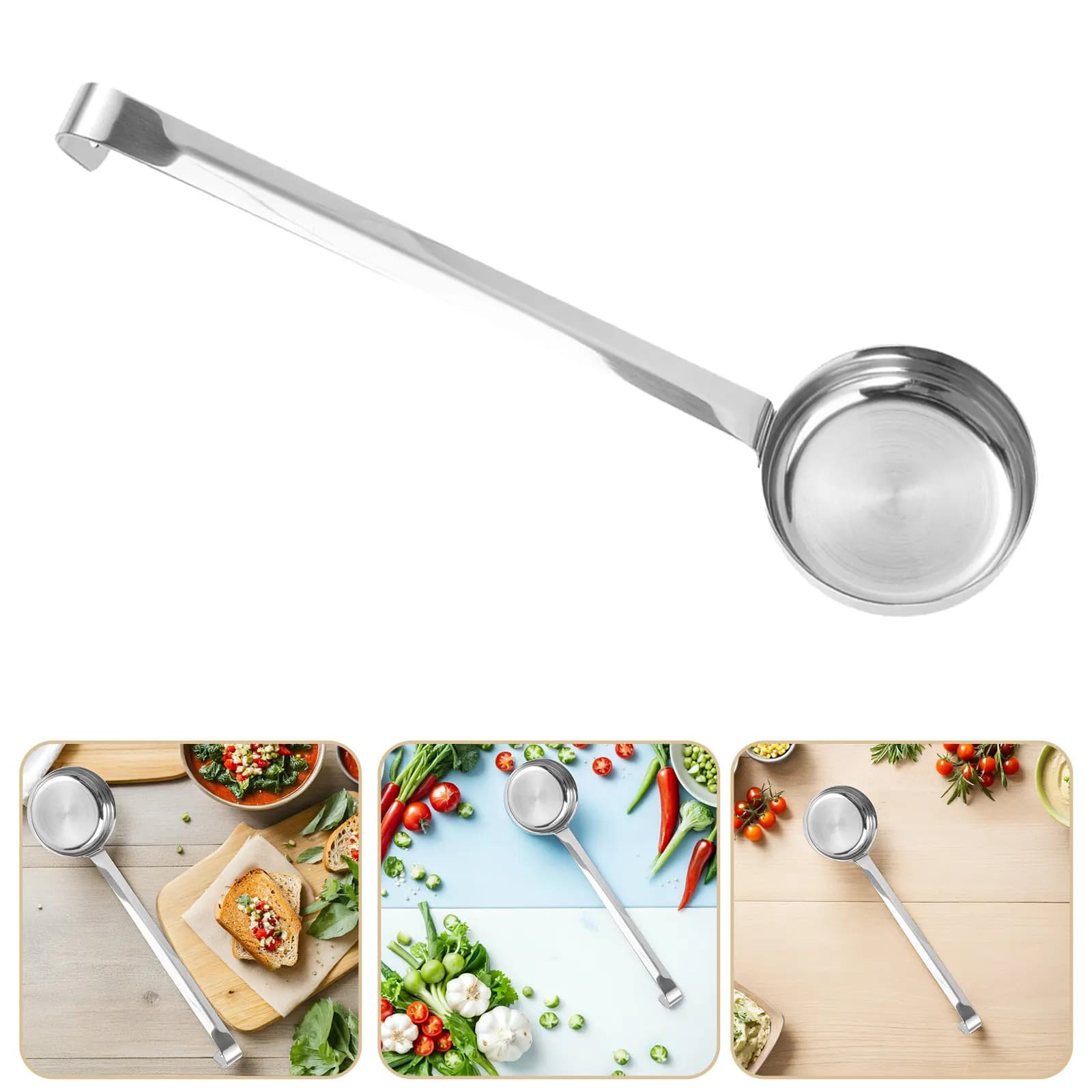 2 cucchiai per salsa per pizza con fondo piatto, mestolo da cucina con manico lungo in acciaio inossidabile per spalmare salsa, dessert, cioccolato, insalata