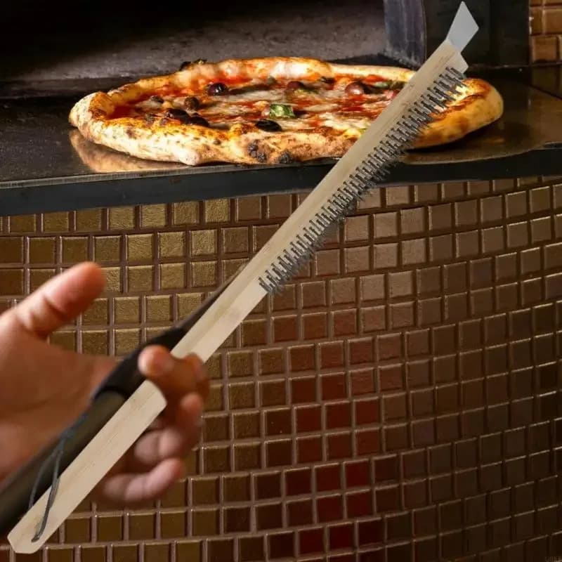 New Pizza Stone Cleaning Brush Stainless Steel Wire Bristles Built-in Scraper 2 in 1 Pizza Oven Cleaner Tool for Home Bakery