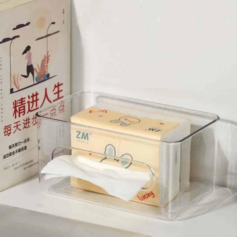 Porta carta igienica sospesa trasparente impermeabile Scatole per fazzoletti portatili Cucina da tavolo Contenitore in plastica per riporre gli oggetti