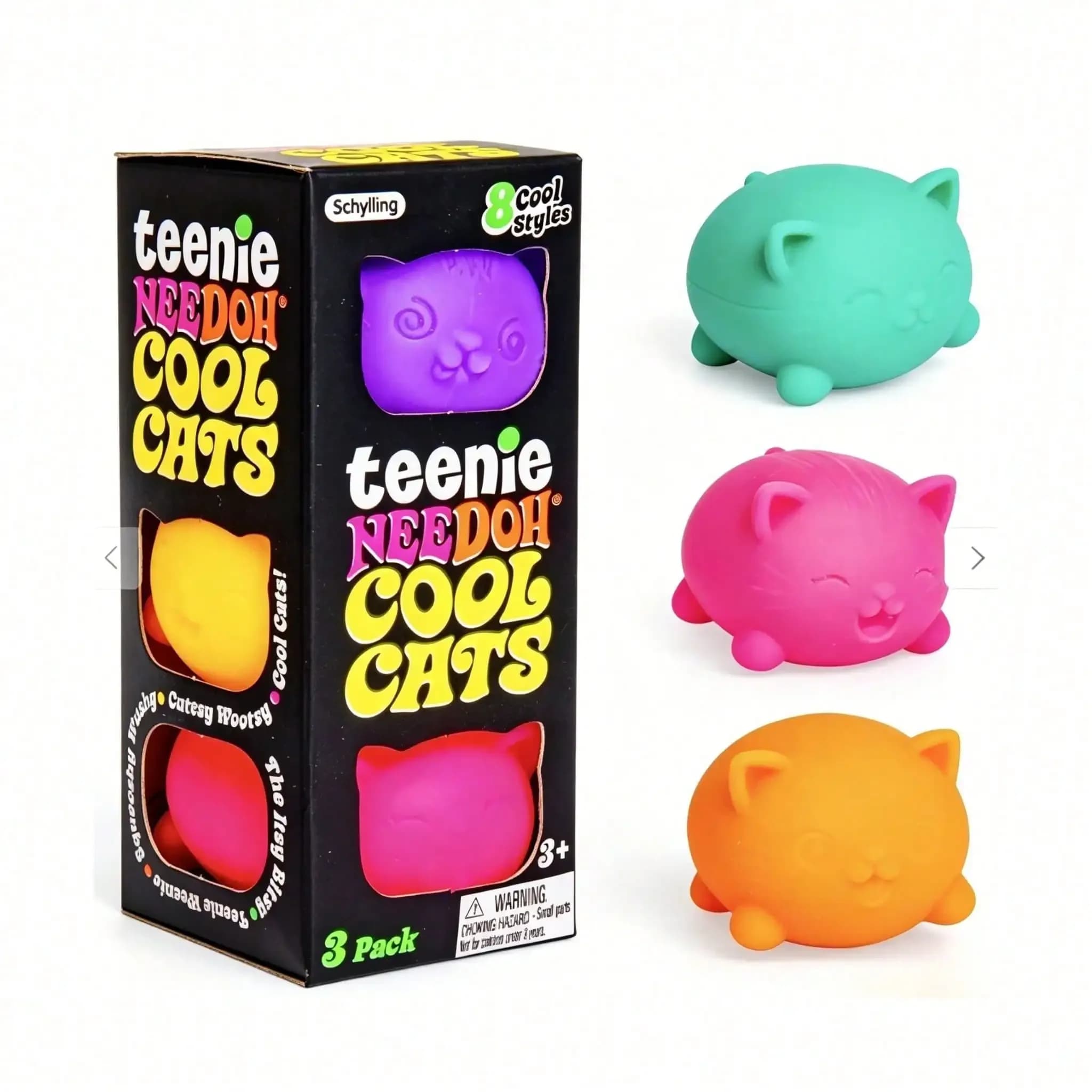 Cool Cat Series (3-Pack) – Mini Soft Animal Squishy Toy, Stress Relief Ball For Anxiety Release, Suitable For Ages 3+, Party Favor & Birthday Gift