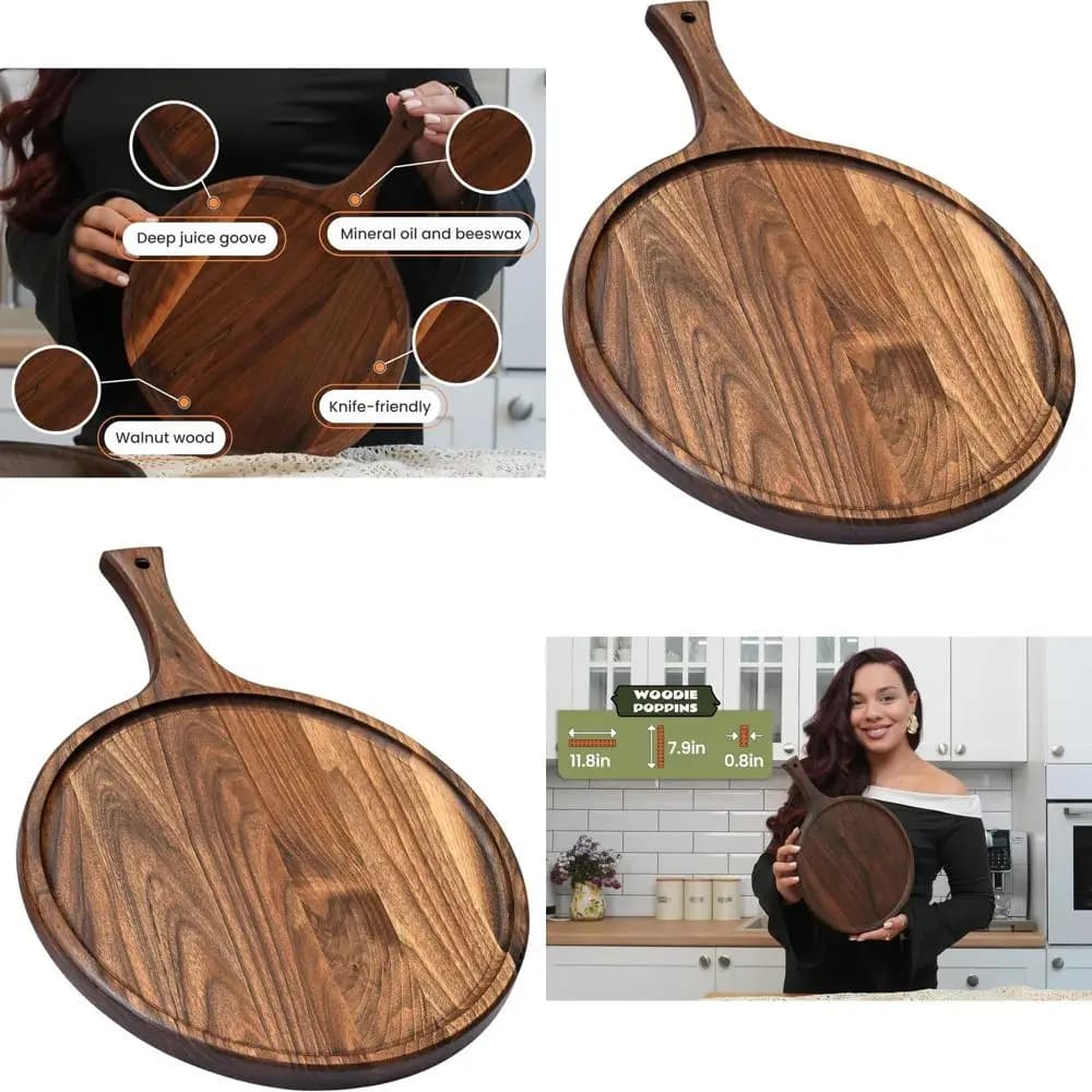 American Sausage Table in 15 x 11 inch dark walnut with handle - Elegant kitchen to serve and cut