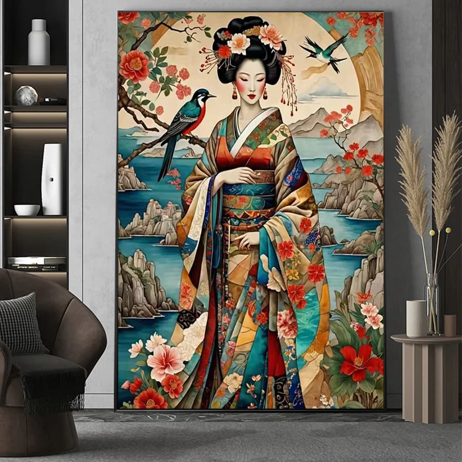 Ritratto Bella ragazza lavoro manuale artigianato pittura diamante punto croce donna giapponese modello ricamo mosaico decorazioni per la casa
