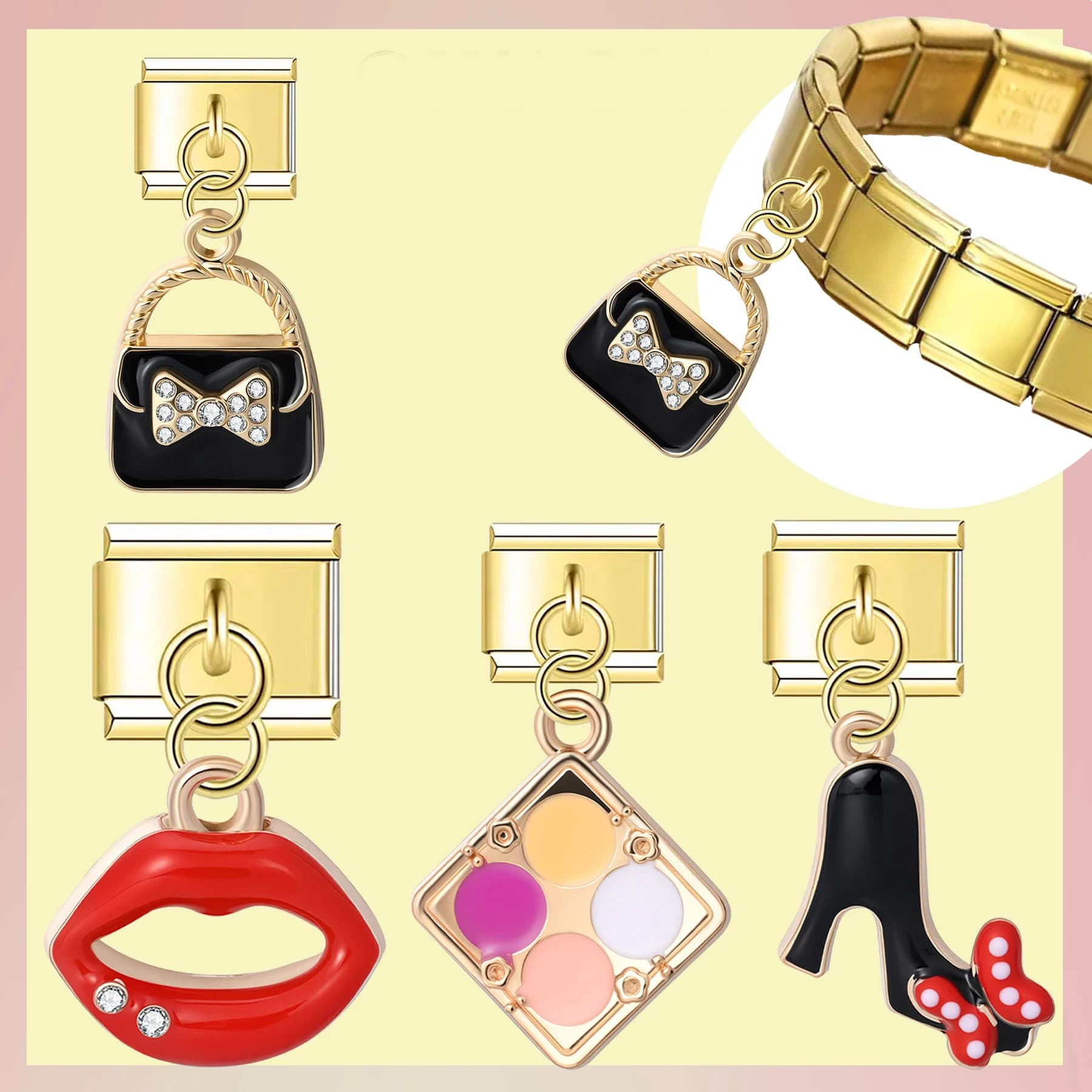 1 pezzo elemento moda ciondolo labbra rosse tacchi alti neri nobile ed elegante borsa nera pendente a goccia olio - collana braccialetto fai da te