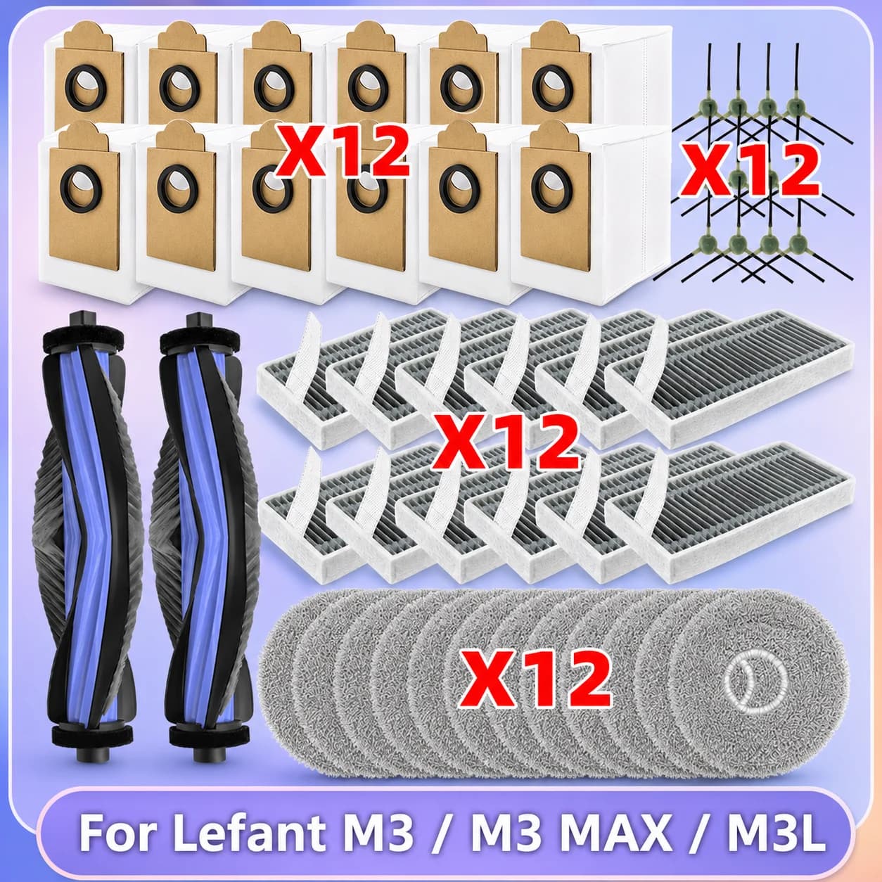 Compatibile per (Lefant M3 / M3 MAX / M3L), parti dell’aspirapolvere: sacchetto della polvere, rullo principale, spazzola laterale, panno mop e filtro