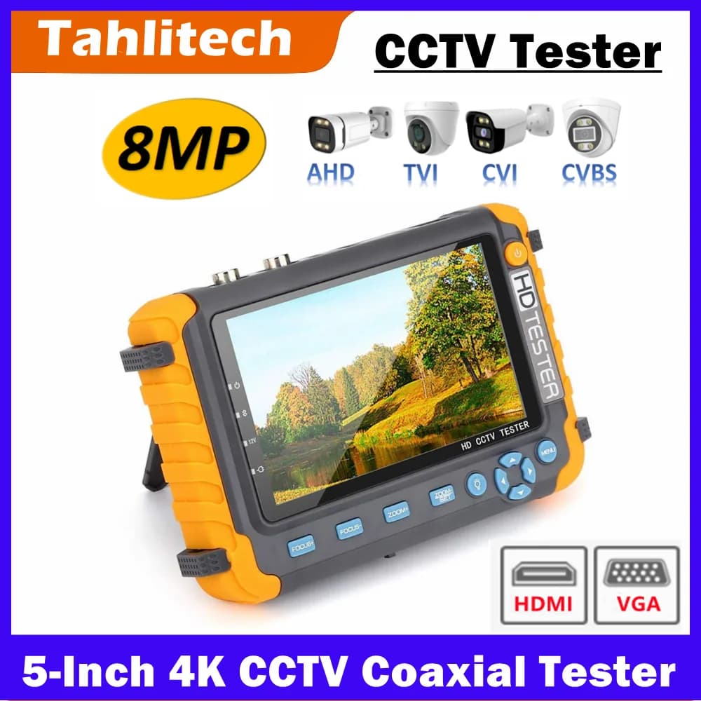 Tester per telecamera Tahlitech IV8W 8MP 4 in 1 Tester CCTV Monitor da 5 pollici 4K AHD CVI TVI CVBS con HDMI VGA UTP Test PTZ