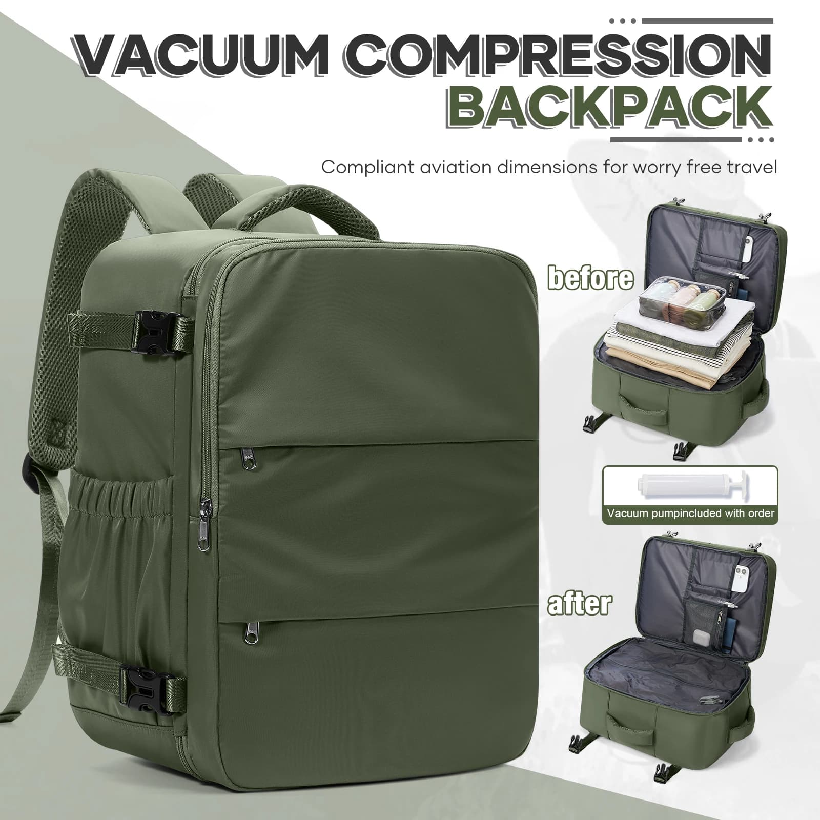 Original Baggage, Travel Backpack 40x30x20 for Ryanair, Working Backpack for Men and Women, Vacuum Bag, Laptop Backpack