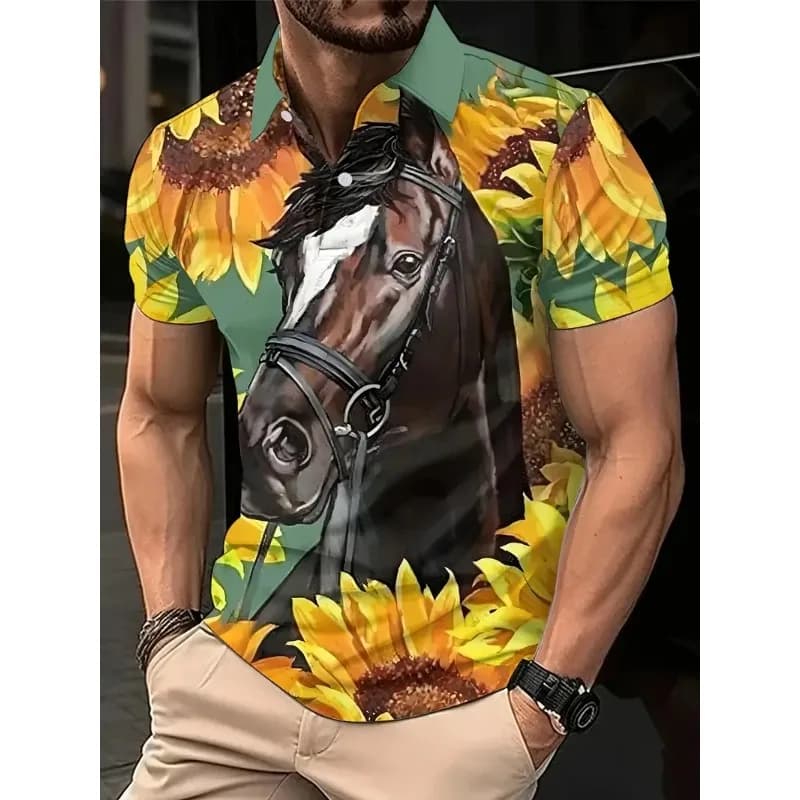 Polo Estiva a Maniche Corte con Stampa 3D per Amanti dei Cavalli, Stile Streetwear Harajuku, Nuova Collezione