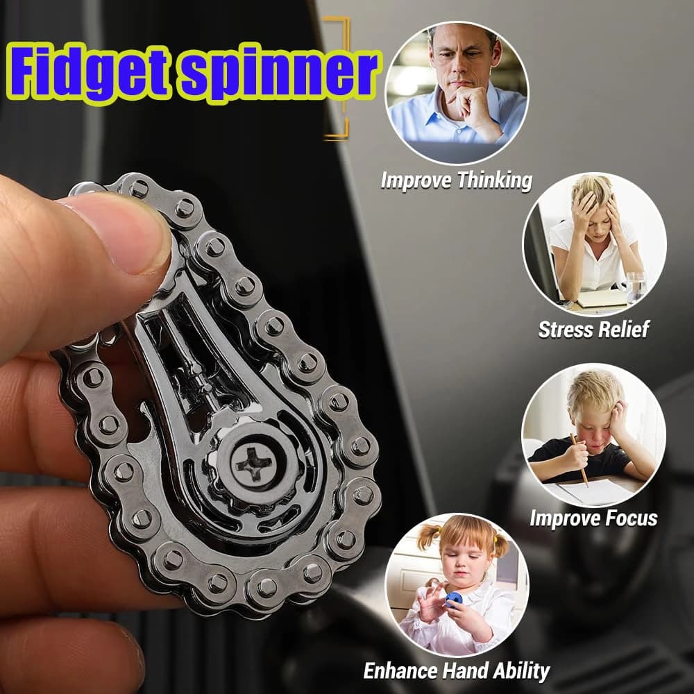 Fidget Spinner in Metallo a Forma di Catena da Bicicletta, Nuovo Giocattolo Antistress con Pignoni e Volano per Alleviare l'Ansia, EDC per Adulti