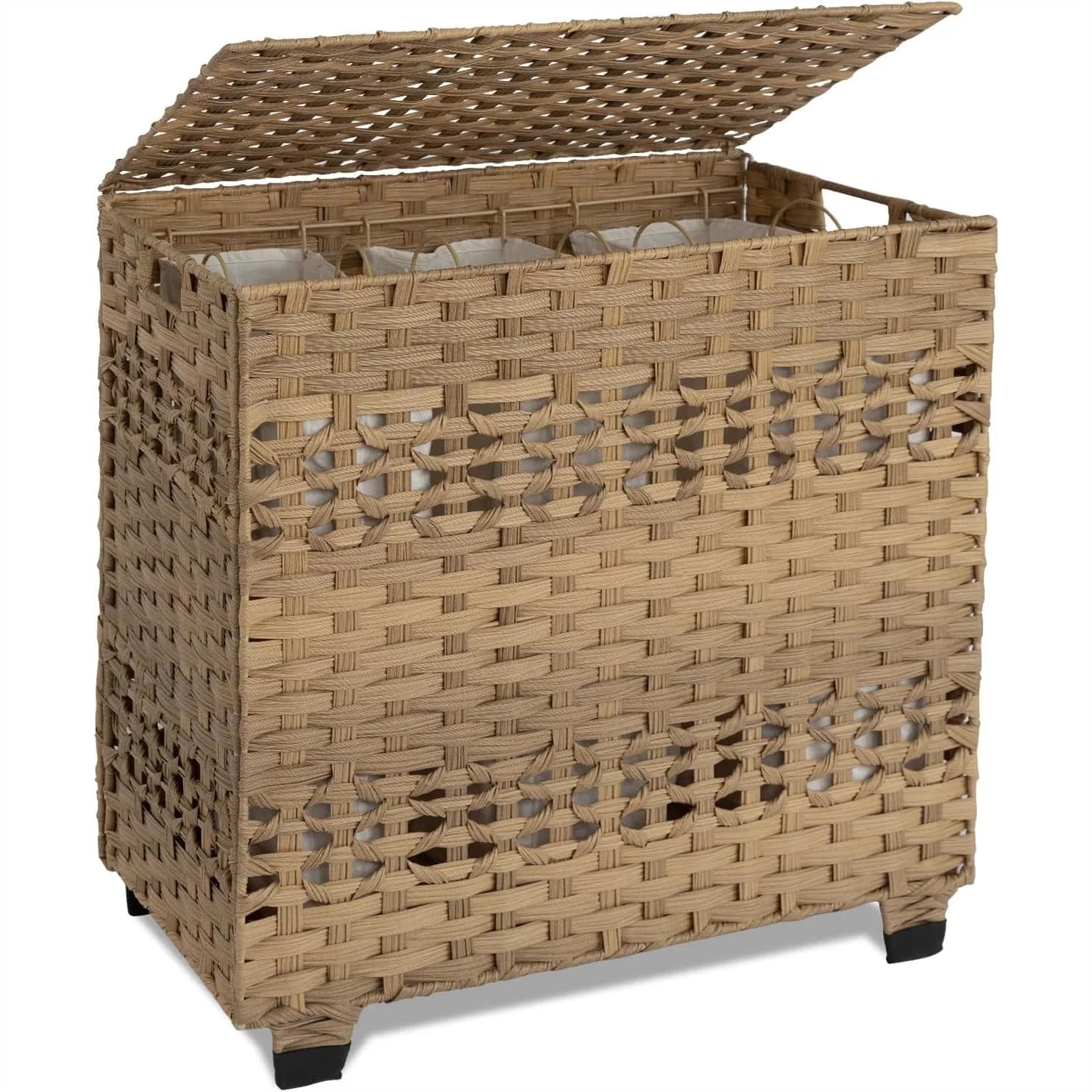Cesto Portabiancheria con Coperchio, Cesto Portabiancheria da 140L con 3 Sacchi Rimovibili, Cesto Pieghevole in Vimini per Camera da Letto, 27x13x26 Pollici