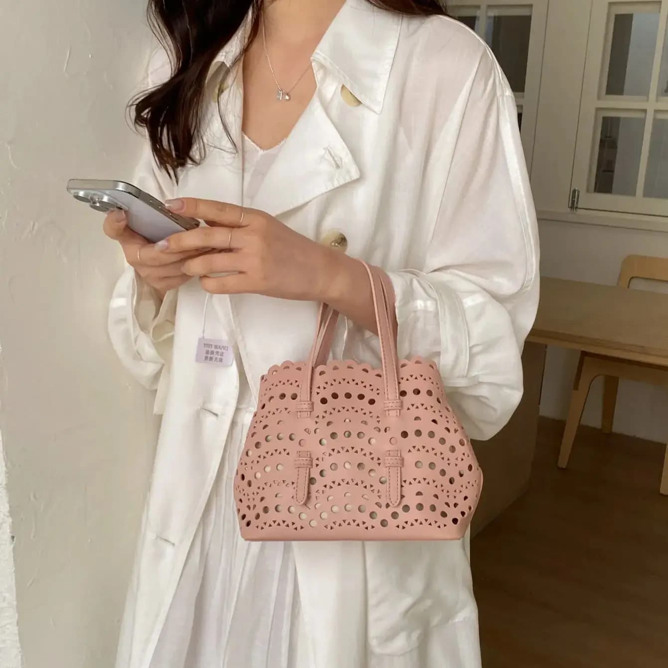 Red Hollow Printed Crossbody Bag Korean Style Fashion Casual Shoulder Bag Soft Leather Women's Handbag Commuter Bag For Work