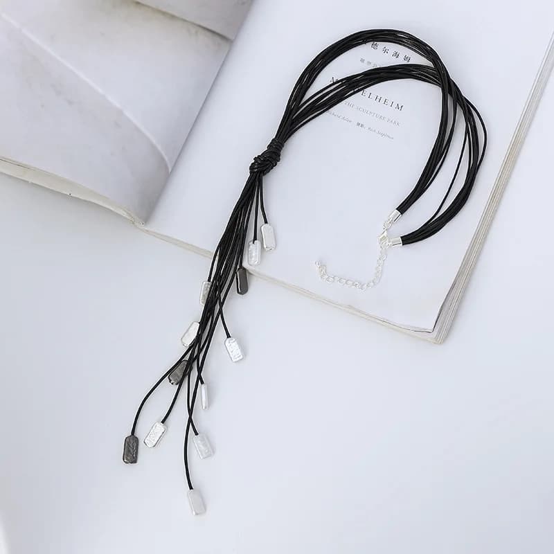 New necklace European and American retro natural stone high-end tassel sweater chain women's alloy long necklace