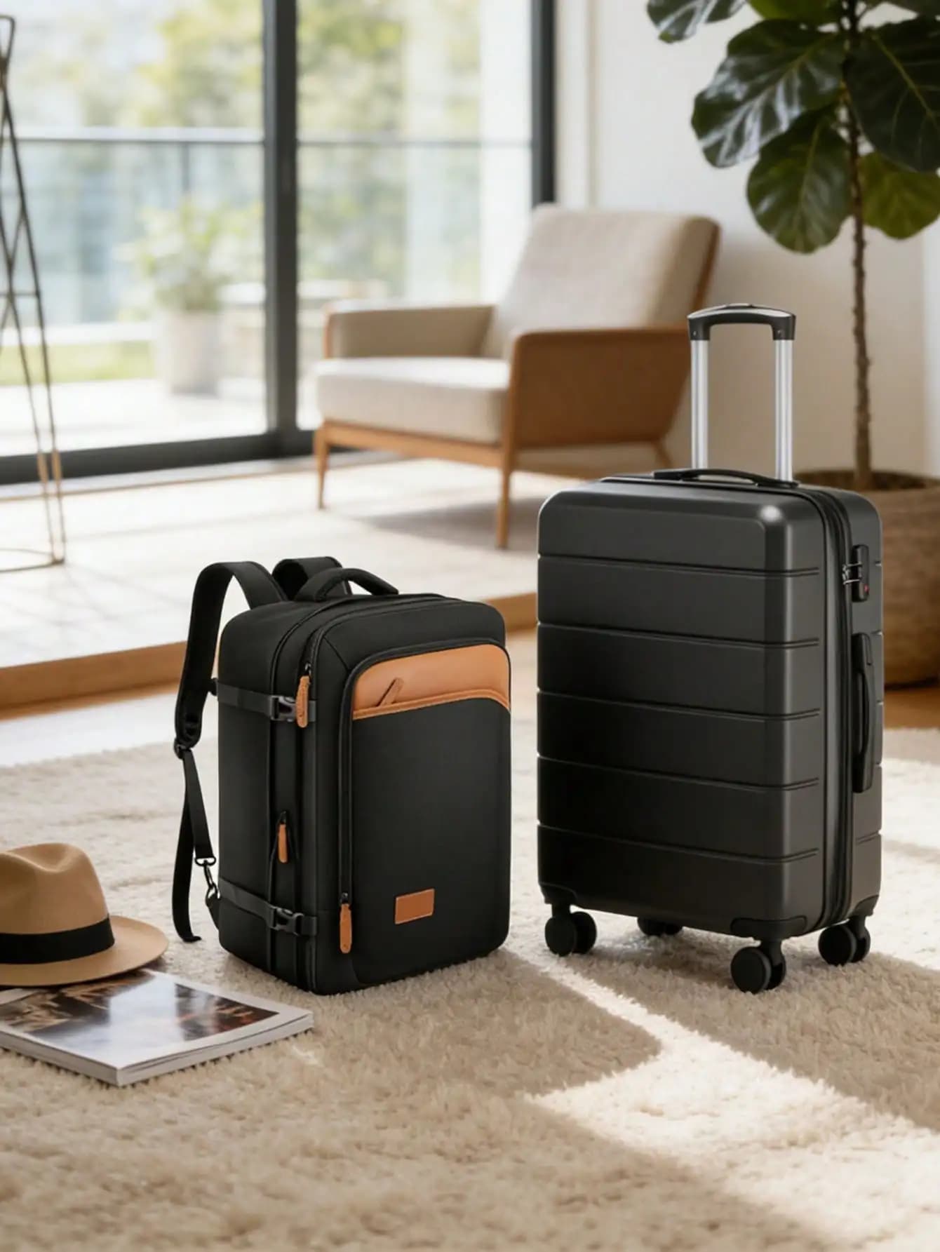 1/2 Piece Set Carry On Luggage 22x14x9 Airline Approved With Spinner Wheels Include Travel Backpack , Expandable Hardside Suitcase, Black Traveling Bags Suitcase Clothes Storage Cruise Essentials Vacation Essentials