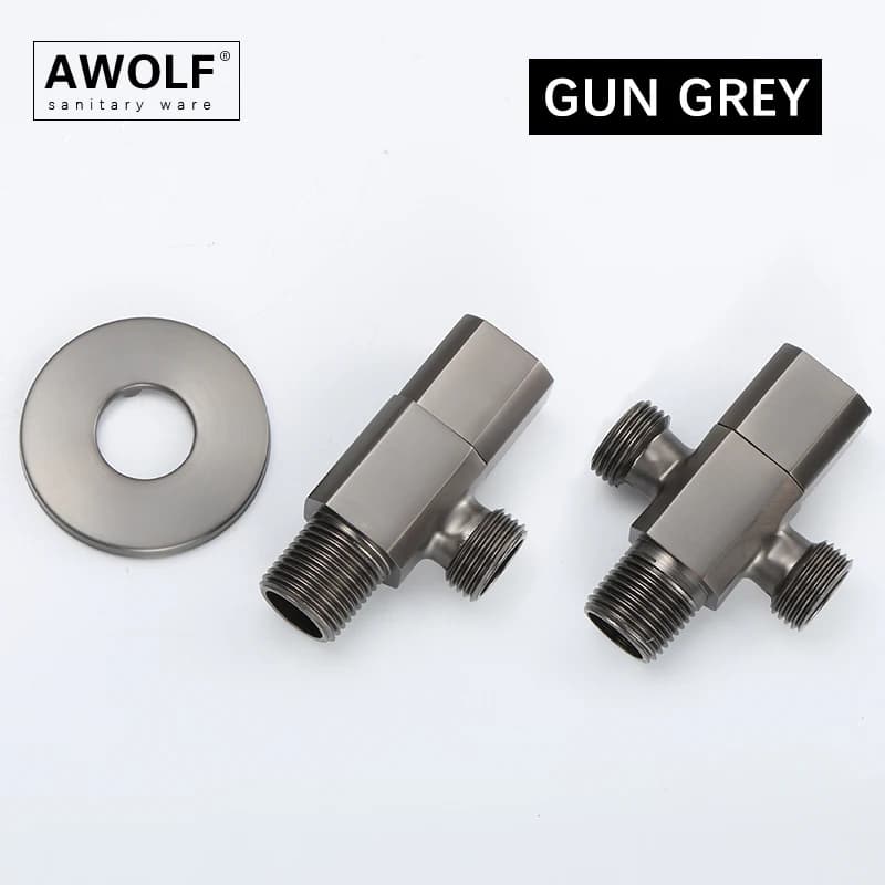 Valvole di Riempimento WC Awolf in Ottone Spazzolato Grigio, Valvola Angolare a Muro con Uscita Singola e Doppia 1/2 AH6176