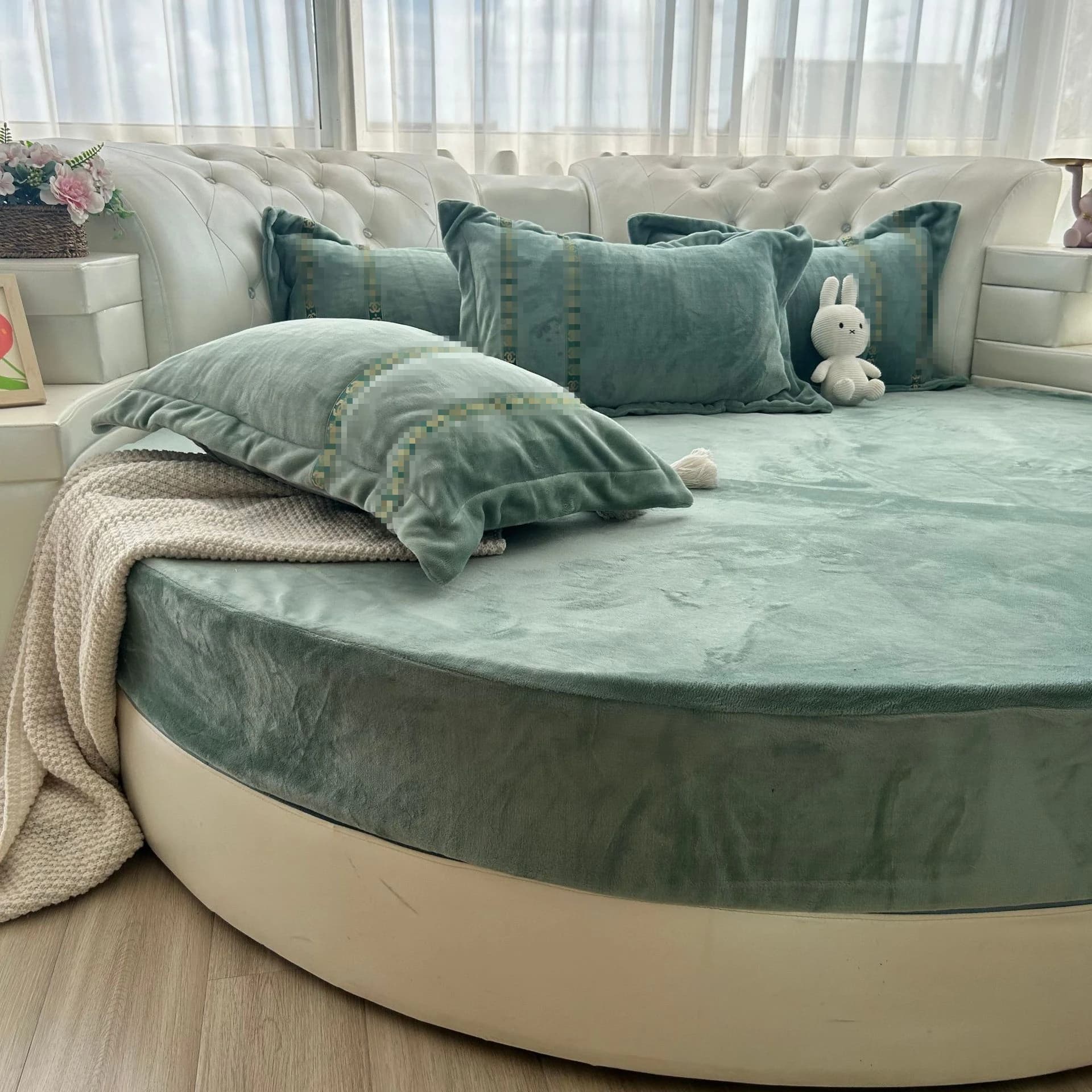 Lenzuolo con angoli rotondo in tinta unita caldo invernale Lenzuolo rotondo Biancheria da letto Addensare Materasso in velluto di latte Diametro 200 cm 220 cm