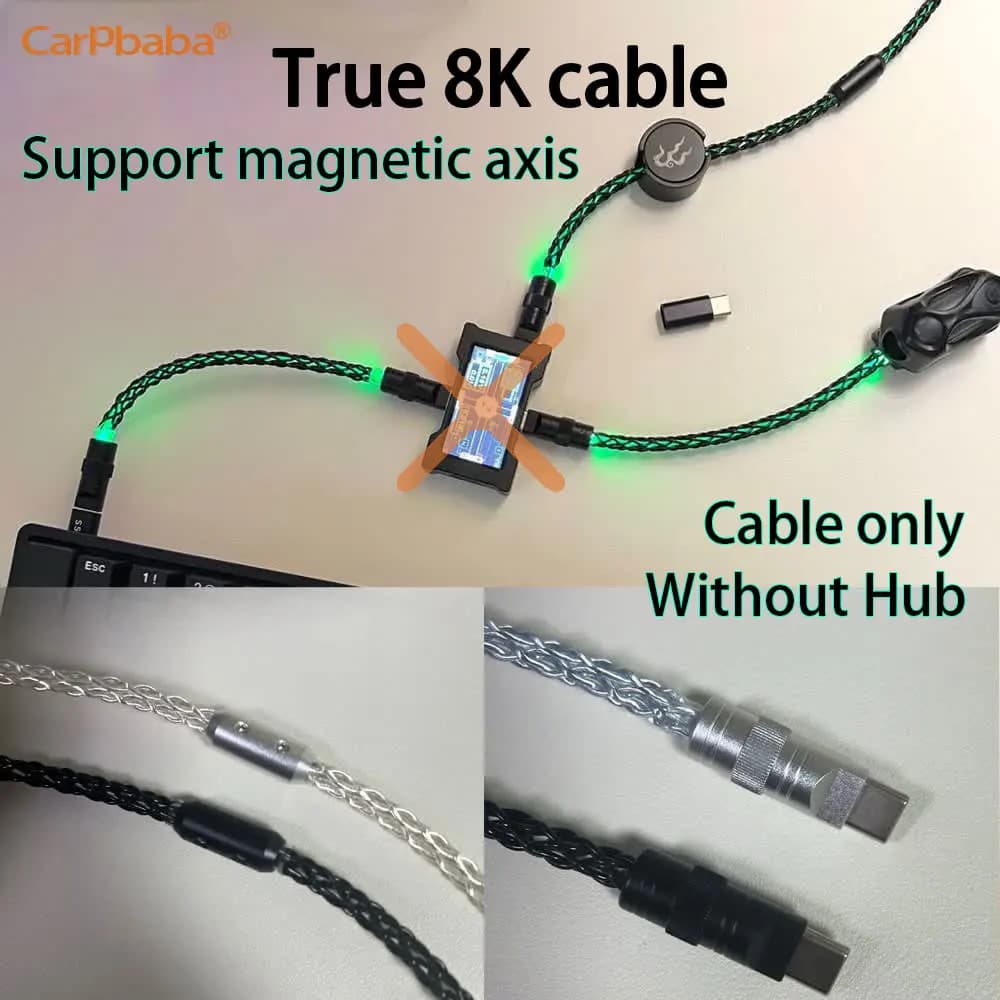 New USB Hub K0HM6 for Gaming with Data Cable, Independent Power Supply 8K and Screen, Trendy for Gaming Environment and Setup Desk 8000Hz