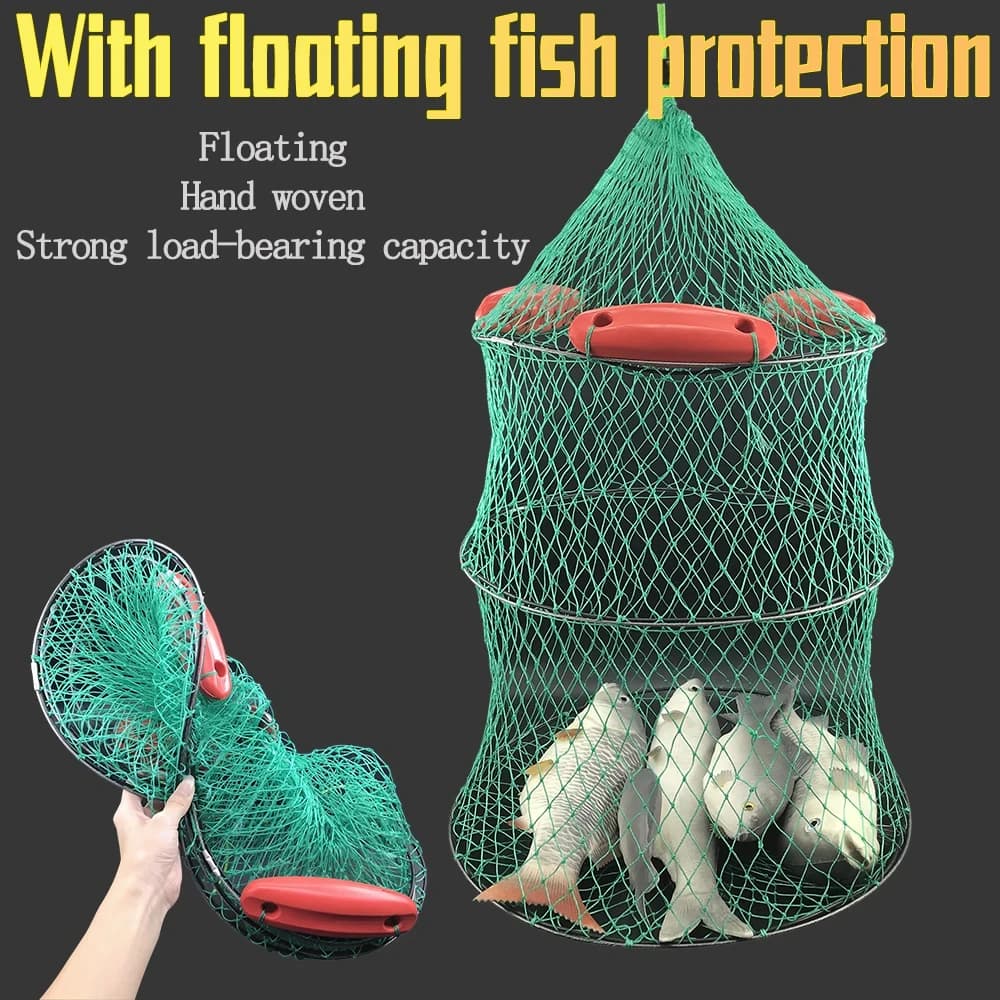 Tre deriva protezione del mare rete da pesca tasca rete borsa ad asciugatura rapida pieghevole gabbia per pesci addensata cestino per pesci accessori per la pesca