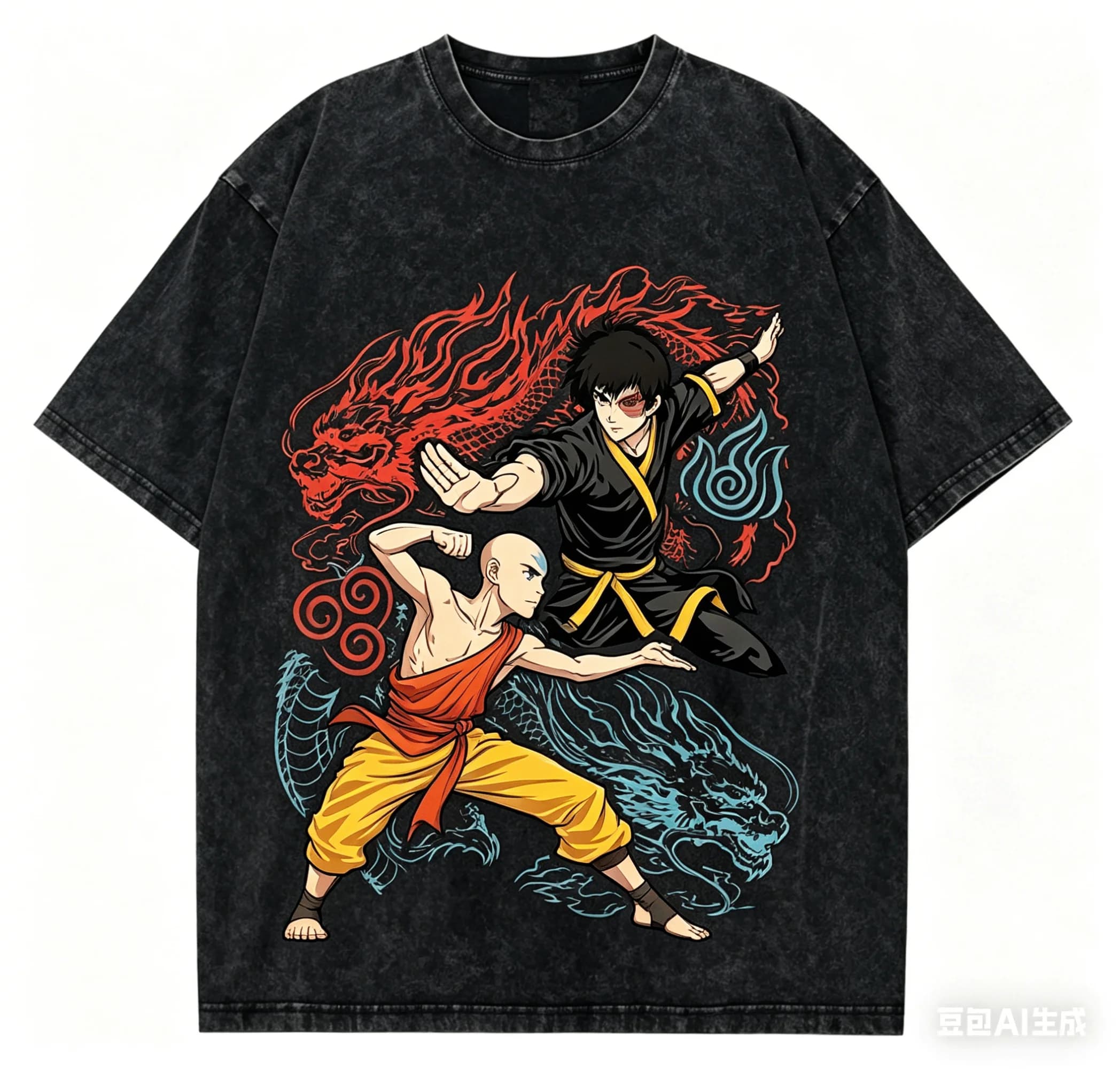 T-shirt Avatar The Last Airbender effetto lavato, Nuovo Modello 2026, Abbigliamento di tendenza, Streetwear, Per coppie, Per tutte le stagioni
