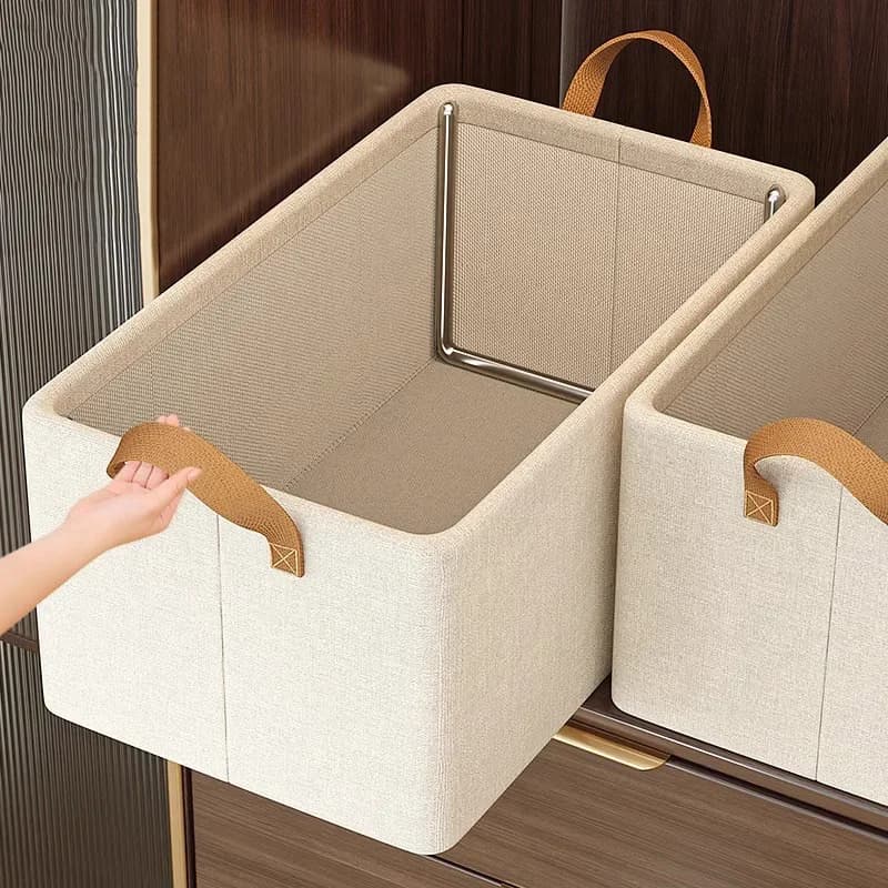 1pc Foldable Storage Basket for Fabric Oxford Portable Storage Box Storage Box with Steel Structure Organizer Wardrobe