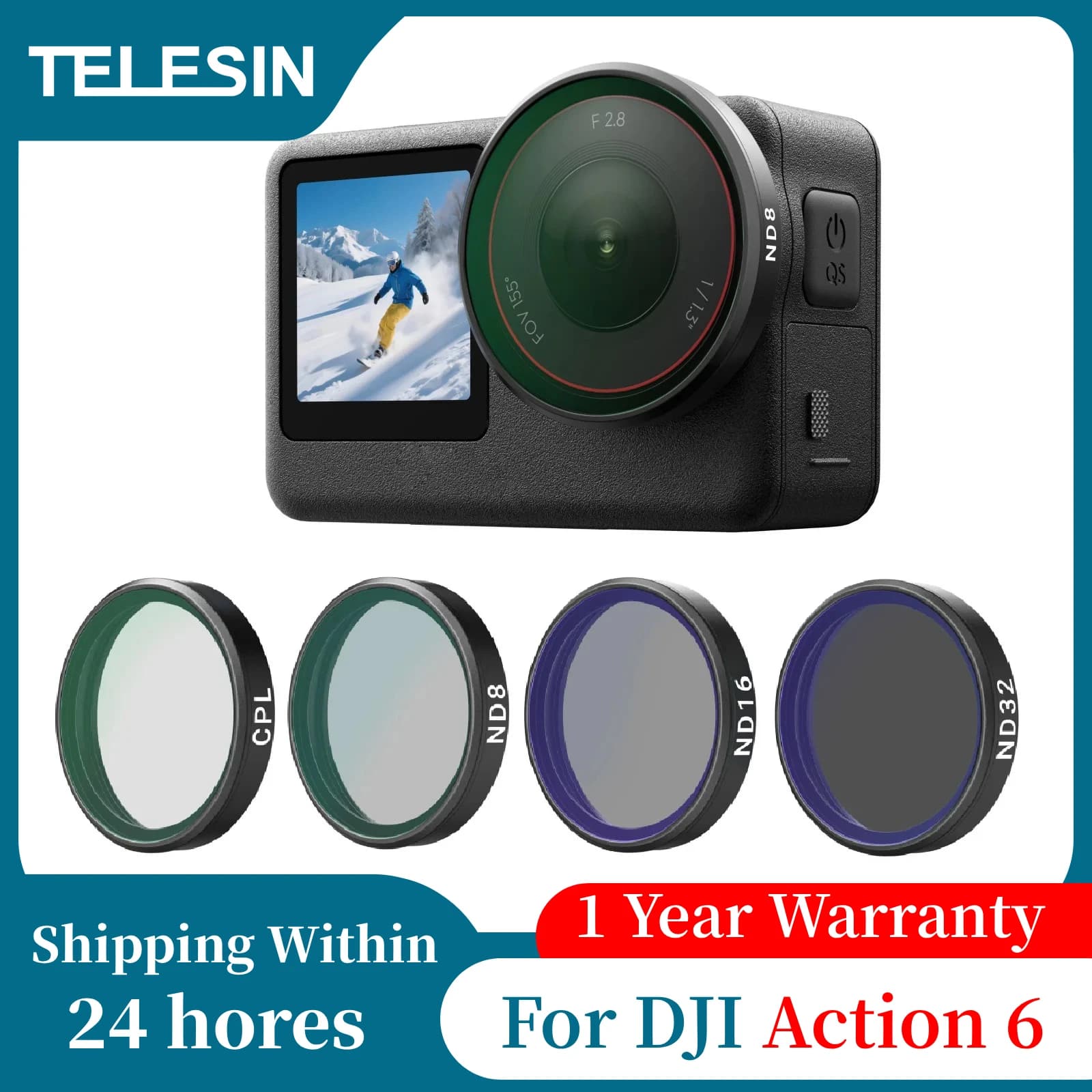 TELESIN CPL ND8 ND16 ND32 UV VND Quick release lens filter set OSMO Action 6 ND UV VND Action Camera Accessories