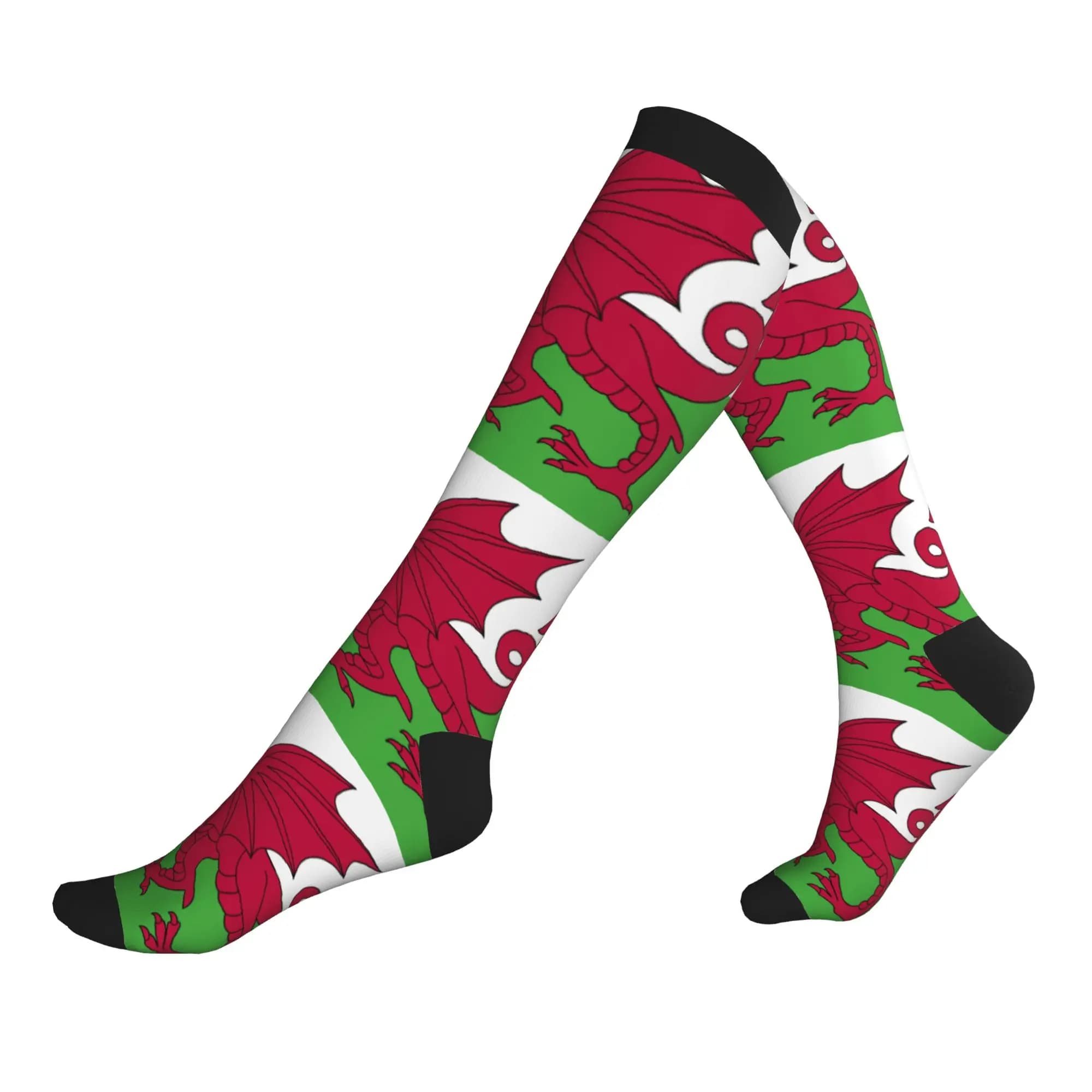 Calzini con stampa della bandiera del Galles Kawaii per uomo e donna, calzini sportivi a compressione con drago walesiano, elasticizzati, per l'estate, l'autunno e l'inverno
