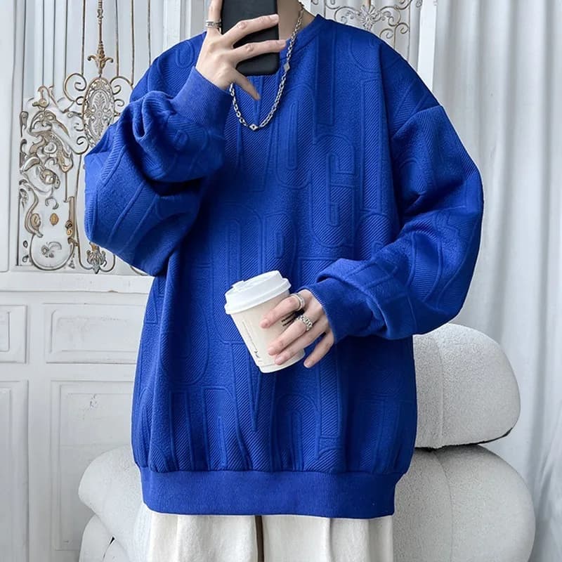 American Style round Neck Sweatshirt Men's Spring Autumn New Loose plus Size Trendy Embroidery Hoodie Base Shirt
