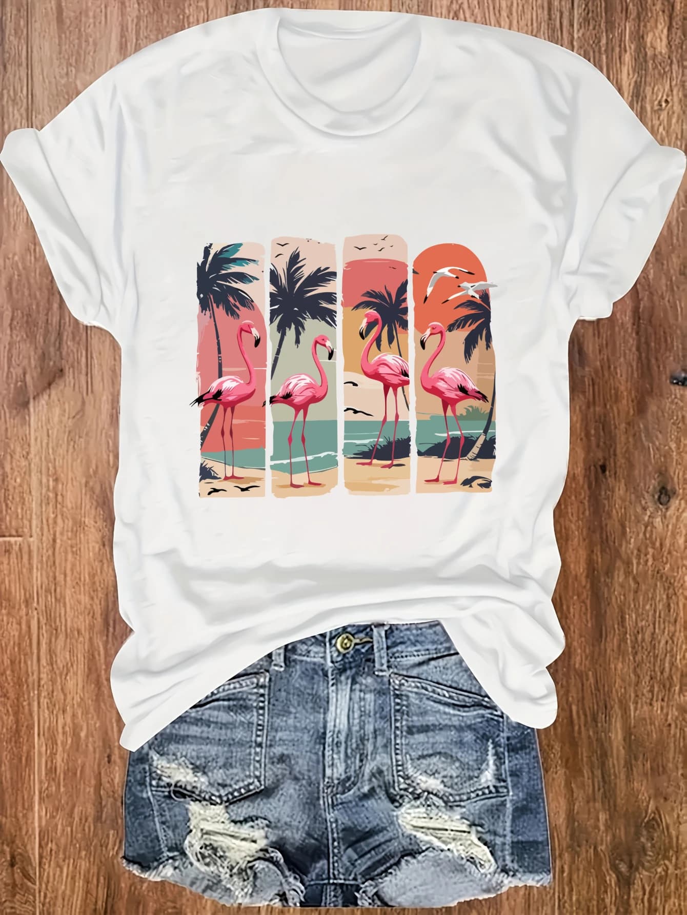 Canotta da donna taglie forti Flamingo Palm Beach Sunset Sky Adatta per lo sport e l'uso quotidiano Top estivo per le vacanze al mare